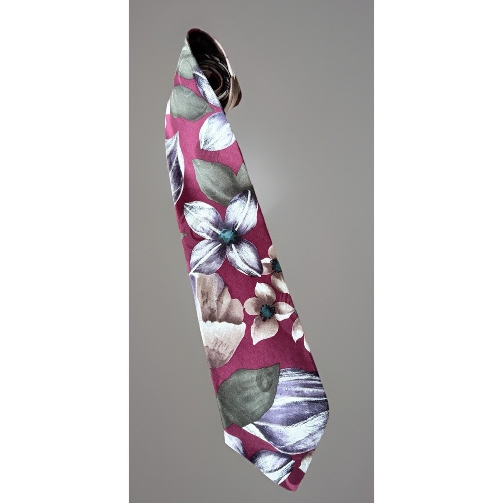 Chez Roffe Neckwear Tie Maroon Floral Flower All Over Pattern AOP 100% Silk JBHS
